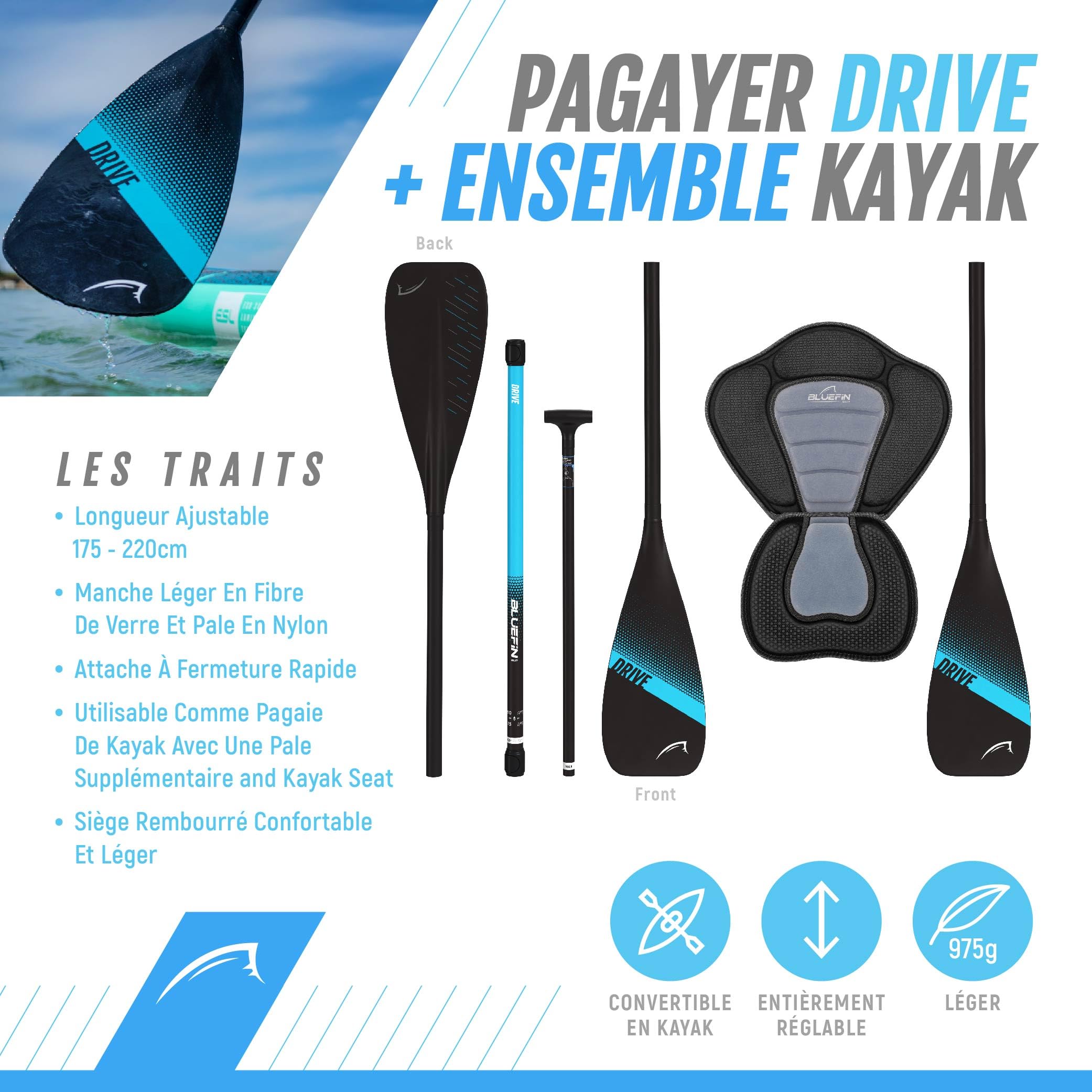 Bluefin SUP Cruise 10'8 | Planche à pagaie Adulte avec siège de Kayak | Bluefin Cruise Sup | Facile à Transporter | Conversion Kayak | Accessoires de Planche à pagaie Inclus