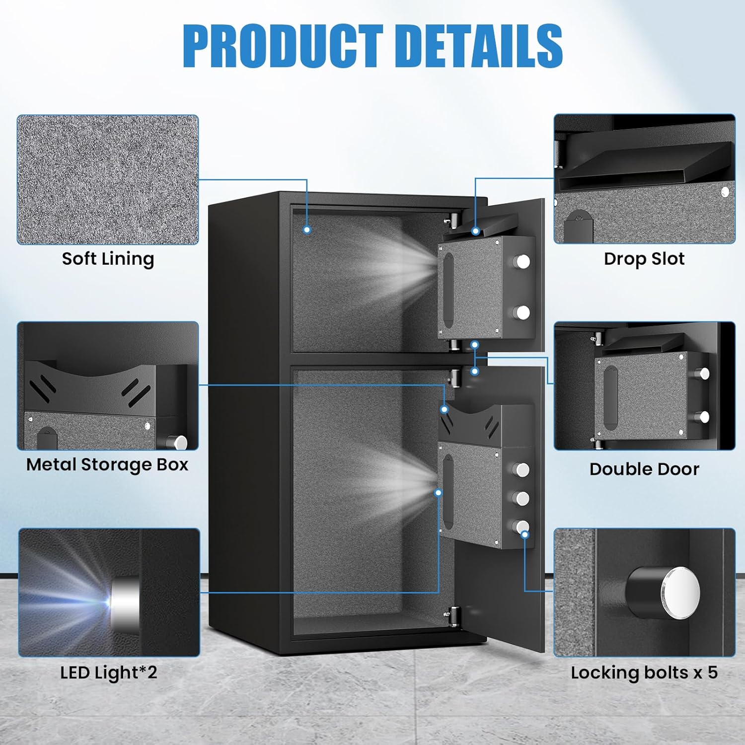 Image showing the internal and external dimensions of the Karbeen 6.5 Cu ft safe.