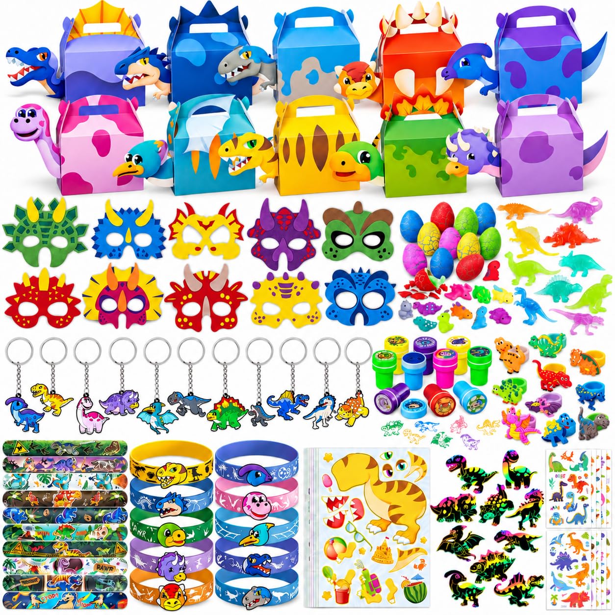 Dinosaur Party Favors for 10 Kids, Complete Dino Birthday Goodie Bag Kit