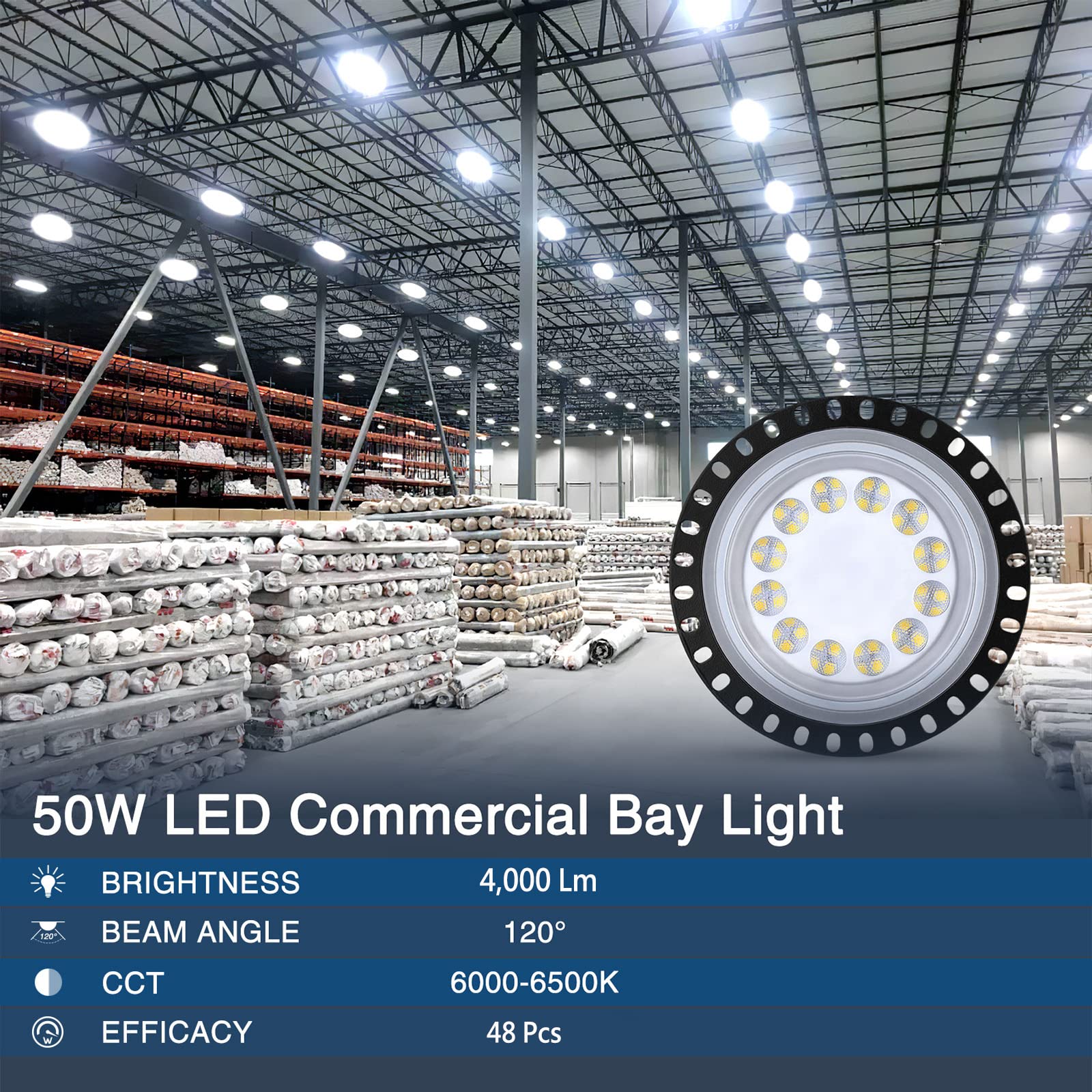 Sararoom 4 Pack 50W UFO LED Hallenleuchte 4000LM Superhell LED Industrielampe Kaltweiß 6500K Hallenstrahler - 120°Abstrahlwinkel Industrial Kronleuchter Werkstattlampe für Fabriken Flughafen Garage
