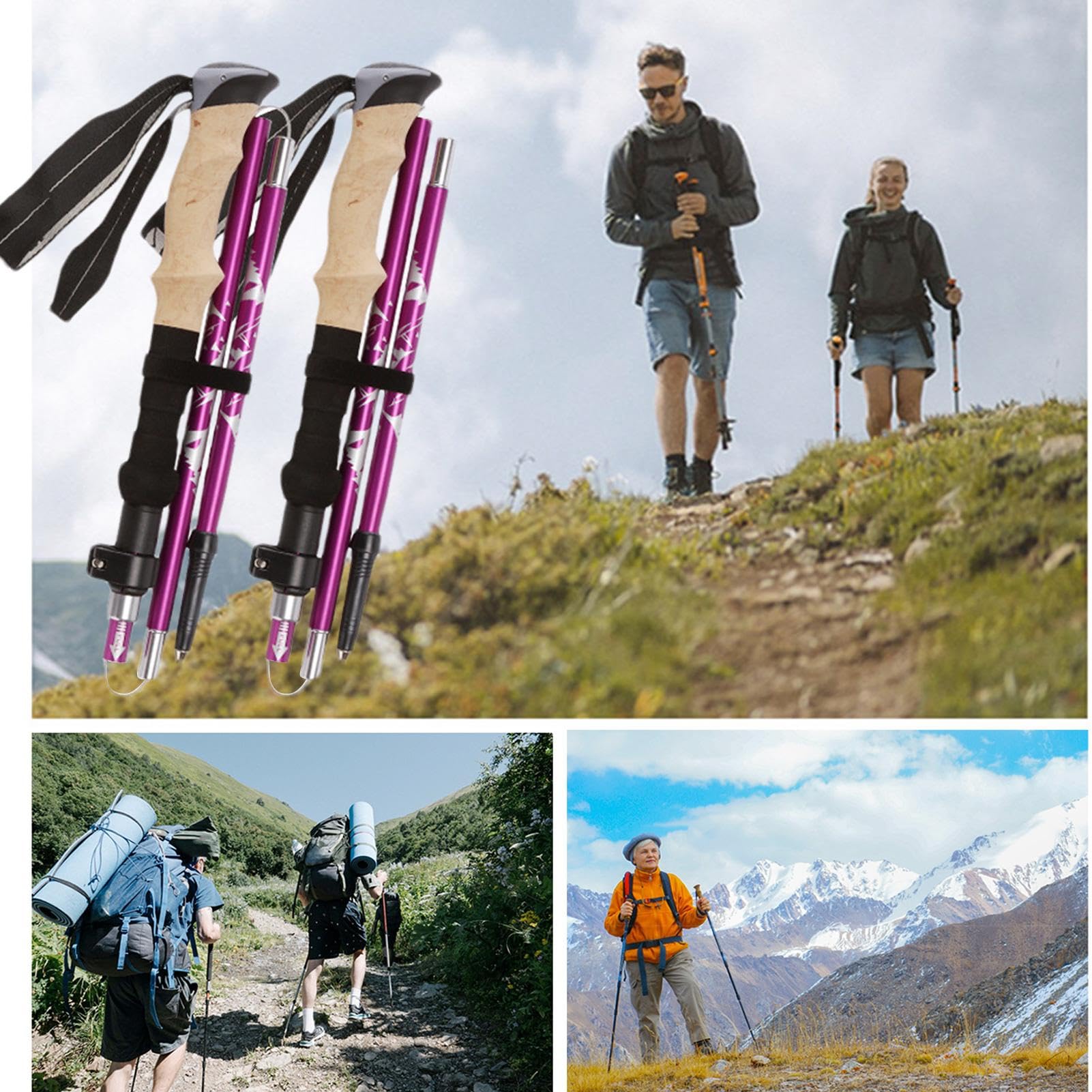 Bâtons de randonnée télescopiques pour les voyages, bâtons de randonnée | télescopiques – Poids léger réglable absorbant les chocs pour la randonnée et le trekking | Bâtons de randonnée et de trekkin