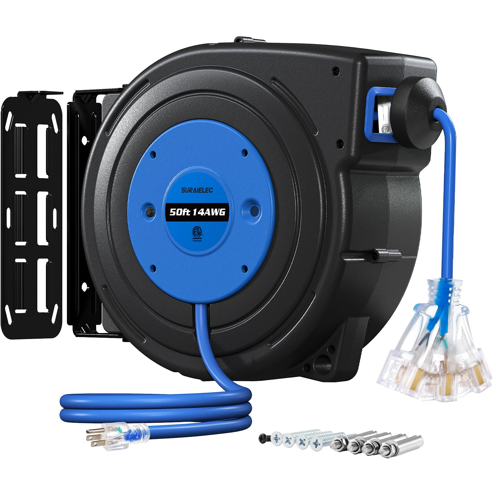 SURAIELEC 50FT 14AWG Retractable Extension Cord Reel