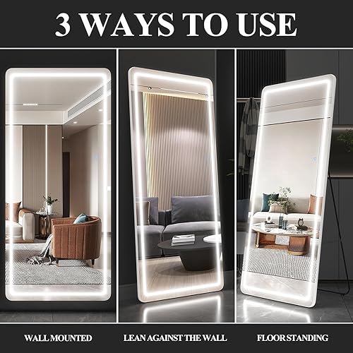 Miniatura 4 de EDTEMI Espejo de longitud completa con luces, espejo de longitud completa, espejo de cuerpo de 56 x 16 pulgadas con luces, espejo colgante de pared