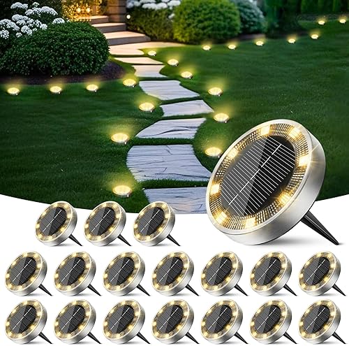 Miniatura 19 de Peasur Luces solares de suelo para exteriores, paquete de 8 luces planas de disco con energía solar, IP68 impermeable, antioxidante, iluminación de