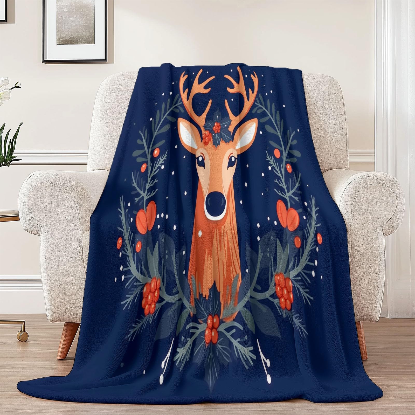 Genérico Manta de Felpa Ligero y Cómodo - Azul Oscuro Súper Suave Acogedora Manta de Franela para Niños Niñas Adulto 220 x 240 cm, Ciervo Navideño Corona Frazada para Otoño e Invierno