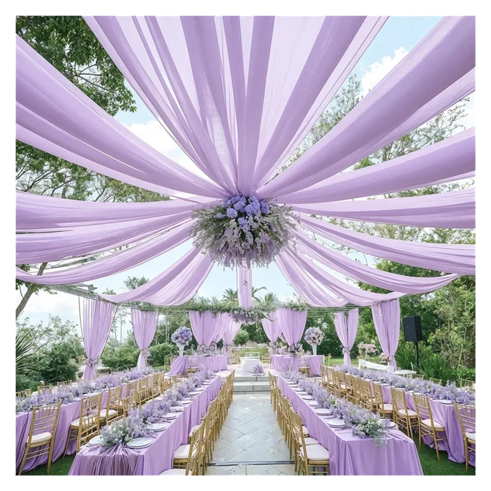 Voilage plafond mariage mousseline décor auvent toit 150x600