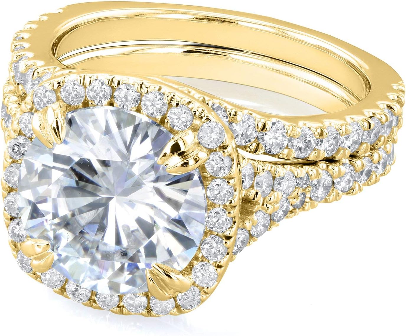 Kobelli Round Forever One Moissanite Cushion Halo Bridal Wedding Set 4 CTW 14k Yellow Gold, 7 - Image 4