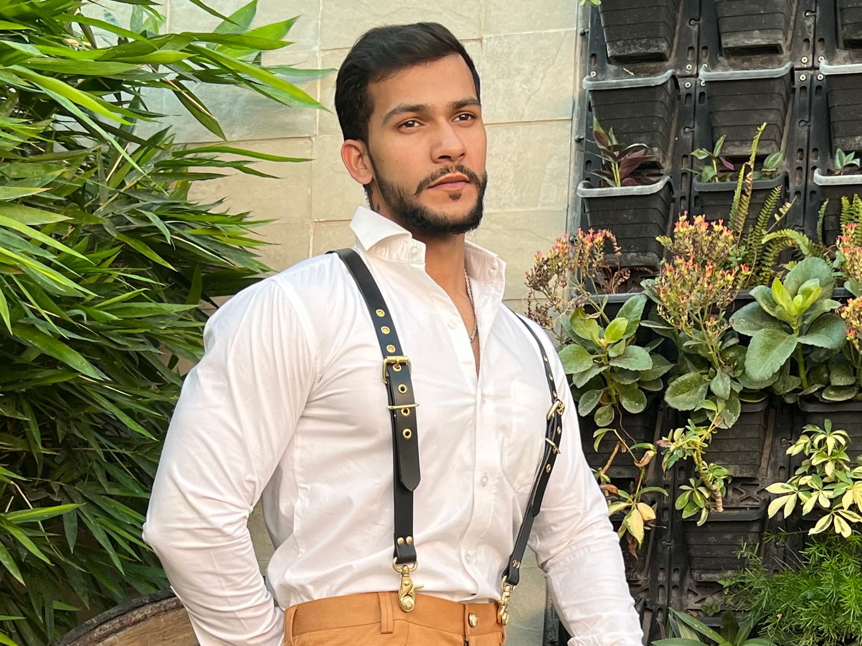 Hulara Bretelles en Cuir Hommes/Femmes Dos Réglable Y Design Bretelles Habillées pour Marié/Mariage/Cadeau Bretelles pour Hommes avec Clips Robustes Bretelles Noires