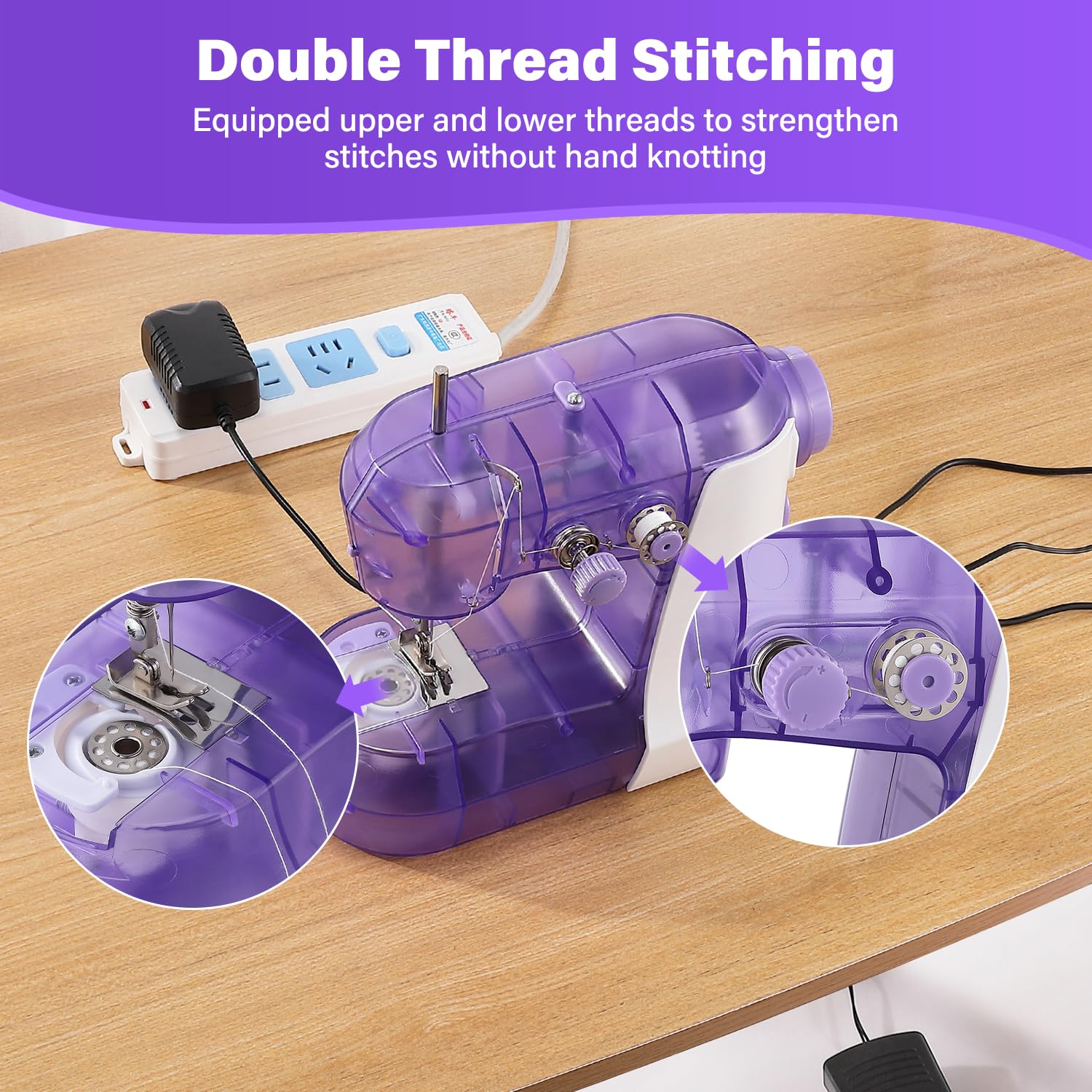 Sewing Machine for Beginners with Expansion Table and Finger Guard & Light and 42Pcs Sewing Kits Mini 2-Thread 2-Speed 2-Switches Foot Pedal?Portable Samll Electric Sewing Machines for Kids Ages 8-12