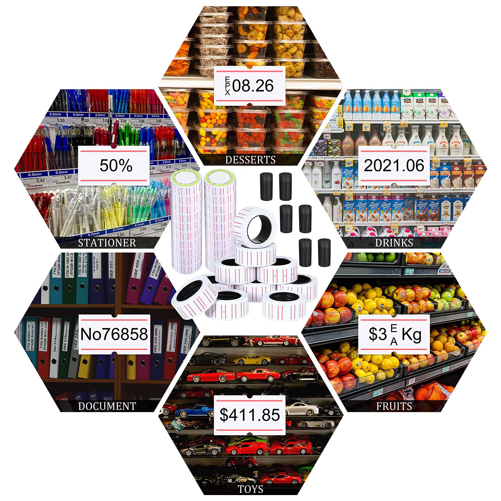 10 Rolls Price Gun Labels - 21mmx12mm Stickers For Single-Row Price Machines