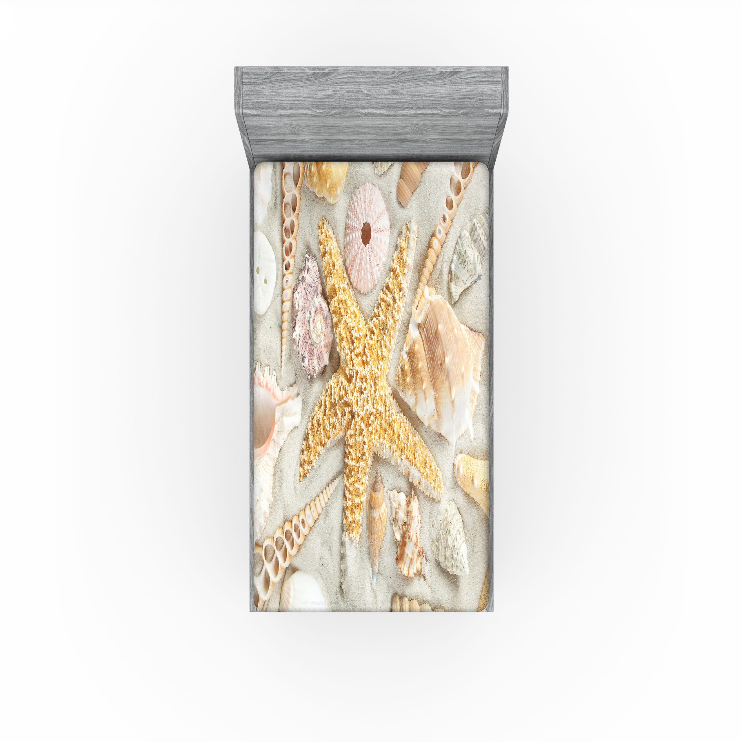 Ambesonne Shell 2 Pack Fitted Sheet, Assorted Seashells Sand Beach, Bed Cover All-Round Elastic Deep Pockets 2 Pieces, Package Contains 2 Twin Size Fitted Sheets, Beige Cream