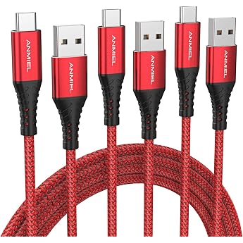 USB C Cable [3 m + 2 m + 1 m] 3 A Fast Charging Cable USB Type C Nylon Braided Data Cable QC 3.0 Sync Cable for Samsung Galaxy S20 S10 S9 S8 Note10 9 8 Huawei Moto Google etc. Red