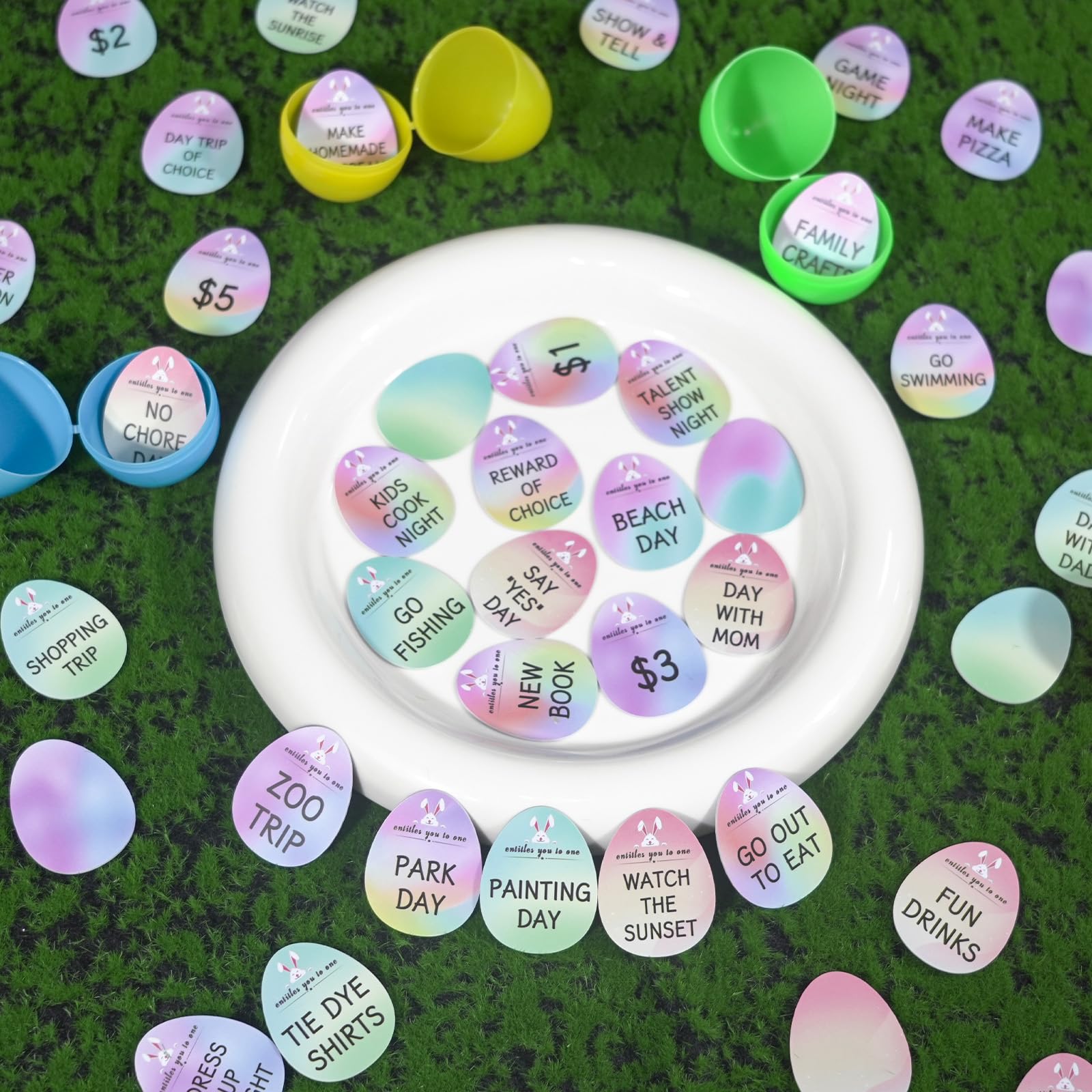 Easter Egg Fillers - 60pcs Easter Egg Tokens, Easter Eggs Filled Basket Stuffers Essentials Prefilled Party Favors Supplies, Family Games Hunt Prize Bulk Activity Gifts for Boys Girls Teens Exchanges
