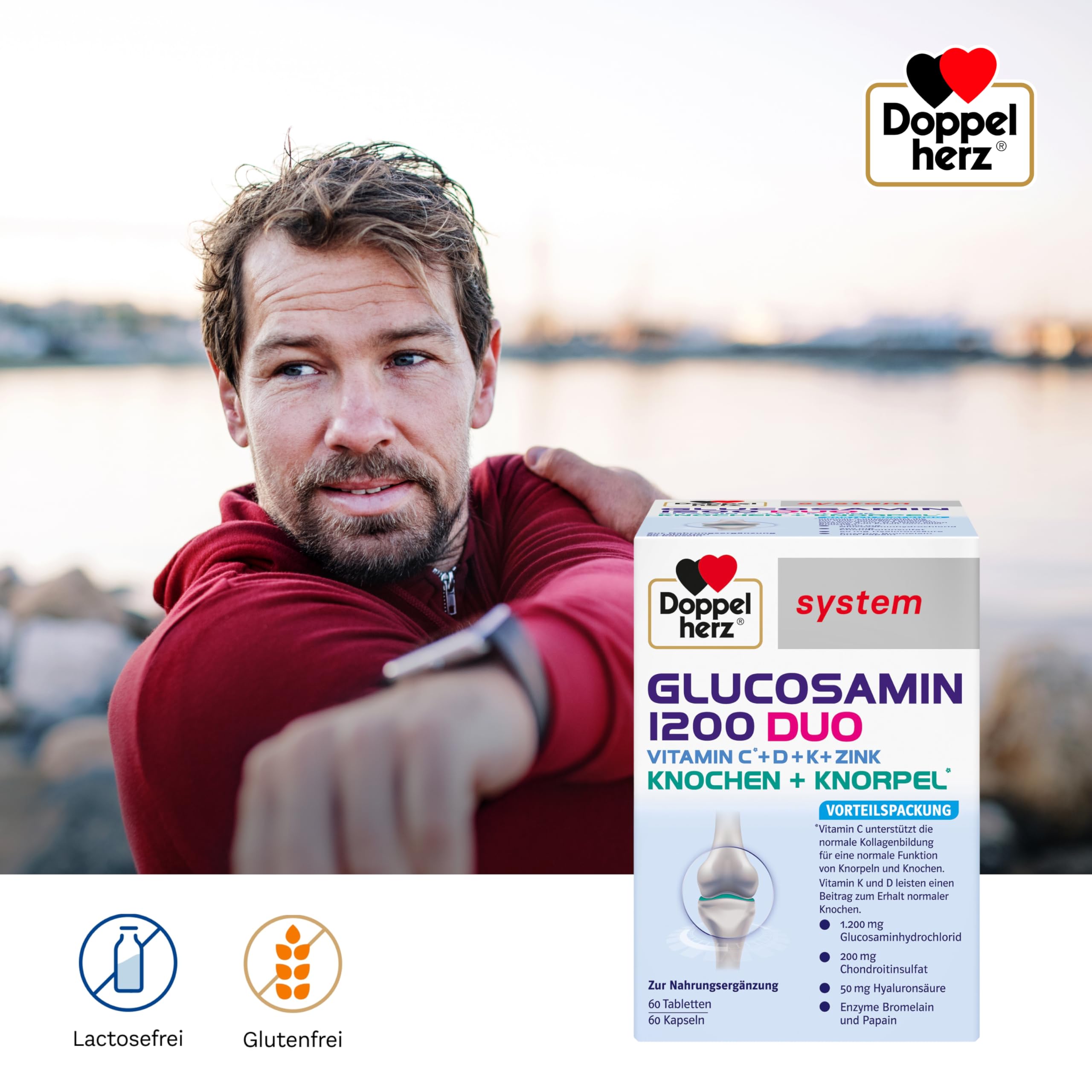 Doppelherz system GLUCOSAMIN 1200 DUO – Mit Vitamin C als Beitrag zur normalen Kollagenbildung für eine normale Knorpelfunktion – 60 Kapseln und 60 Tabletten