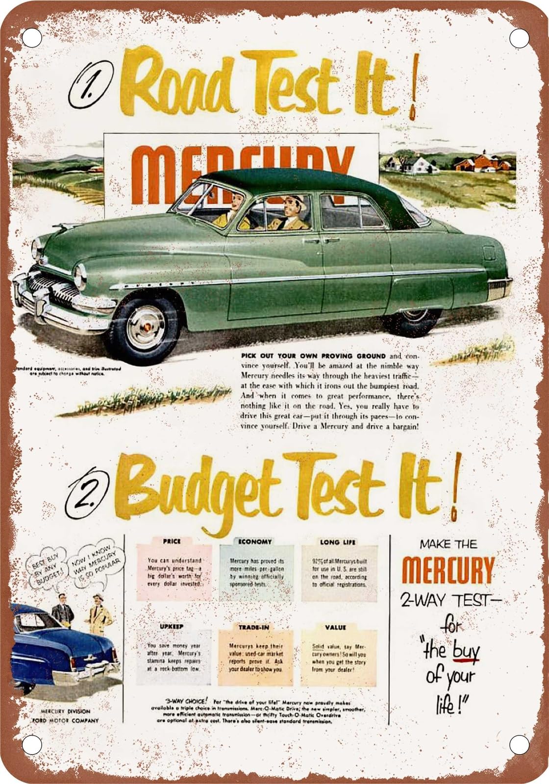 METAL SIGN - 1951 Mercury Vintage Ad 03 - Old Retro Rusty Look home decor