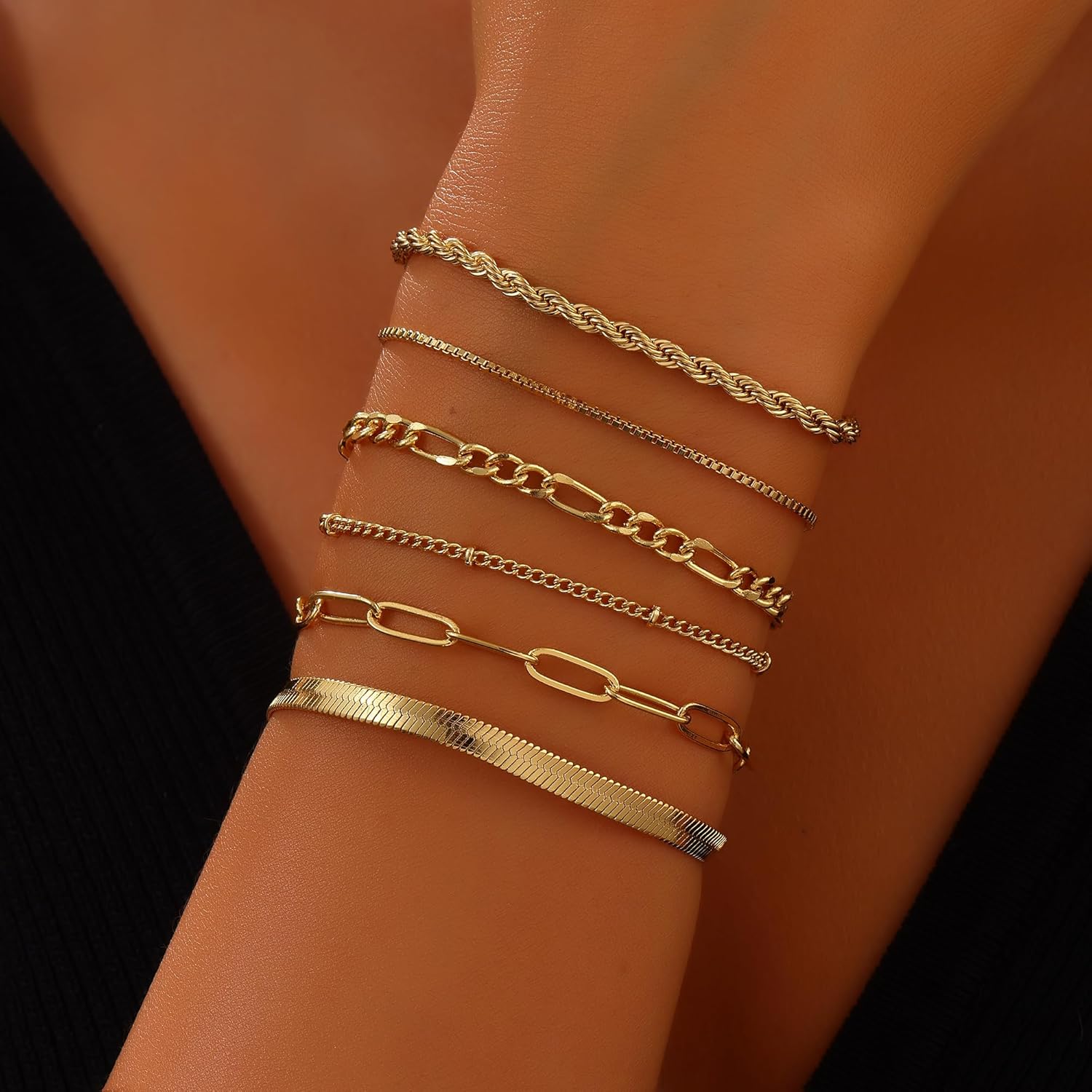 Gold Bracelets for Women, 18K Gold Plated Dainty Paperclip Link Chain Bracelets Thin Cute Stackable Bracelet Pack Fashion Accessories Gifts for Women - Image 3