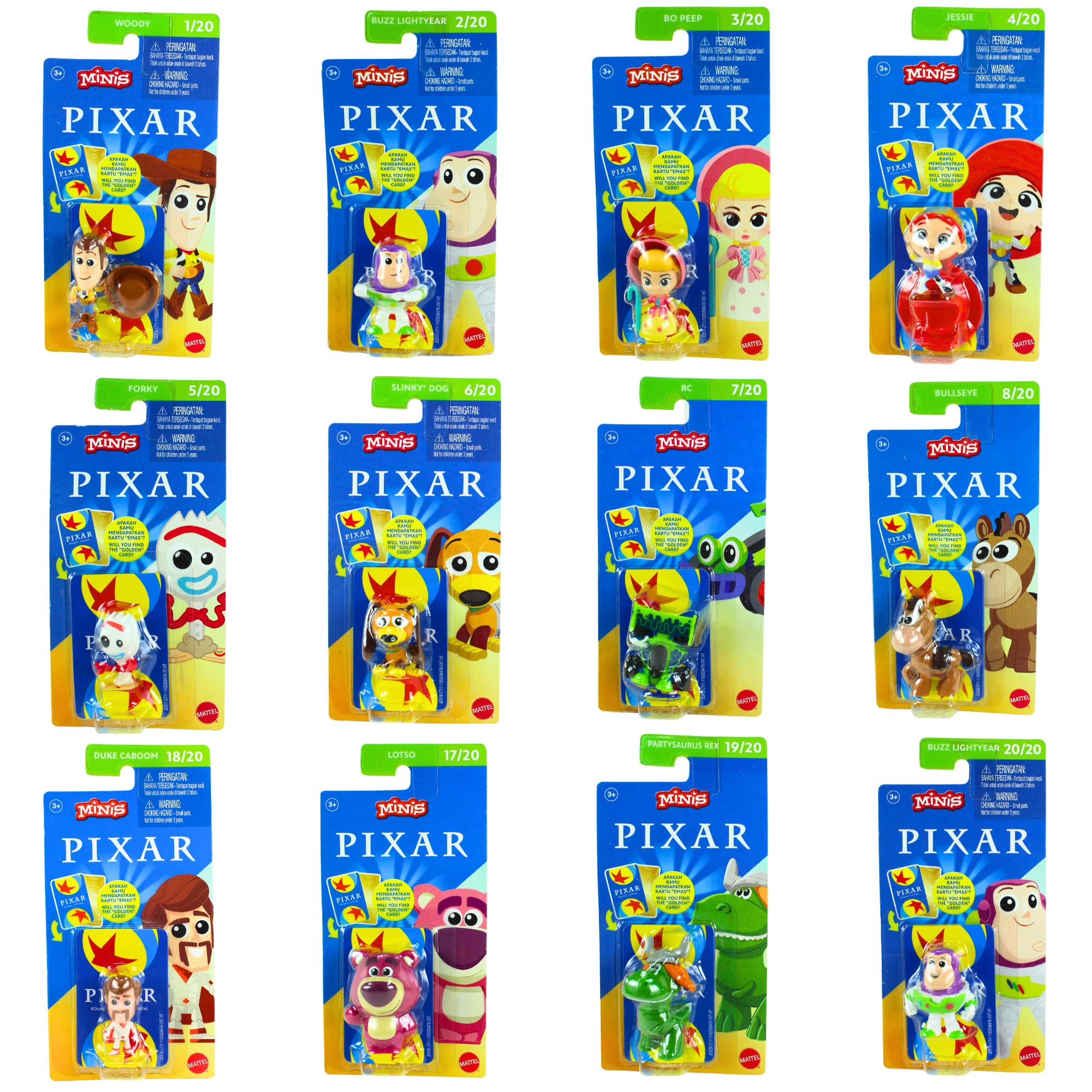 Disney Pixar Mini's 2.5" 6cm Collectible Character Play Figures Toy Story, Incredibles & Monsters Inc - (Toy Story All 12)