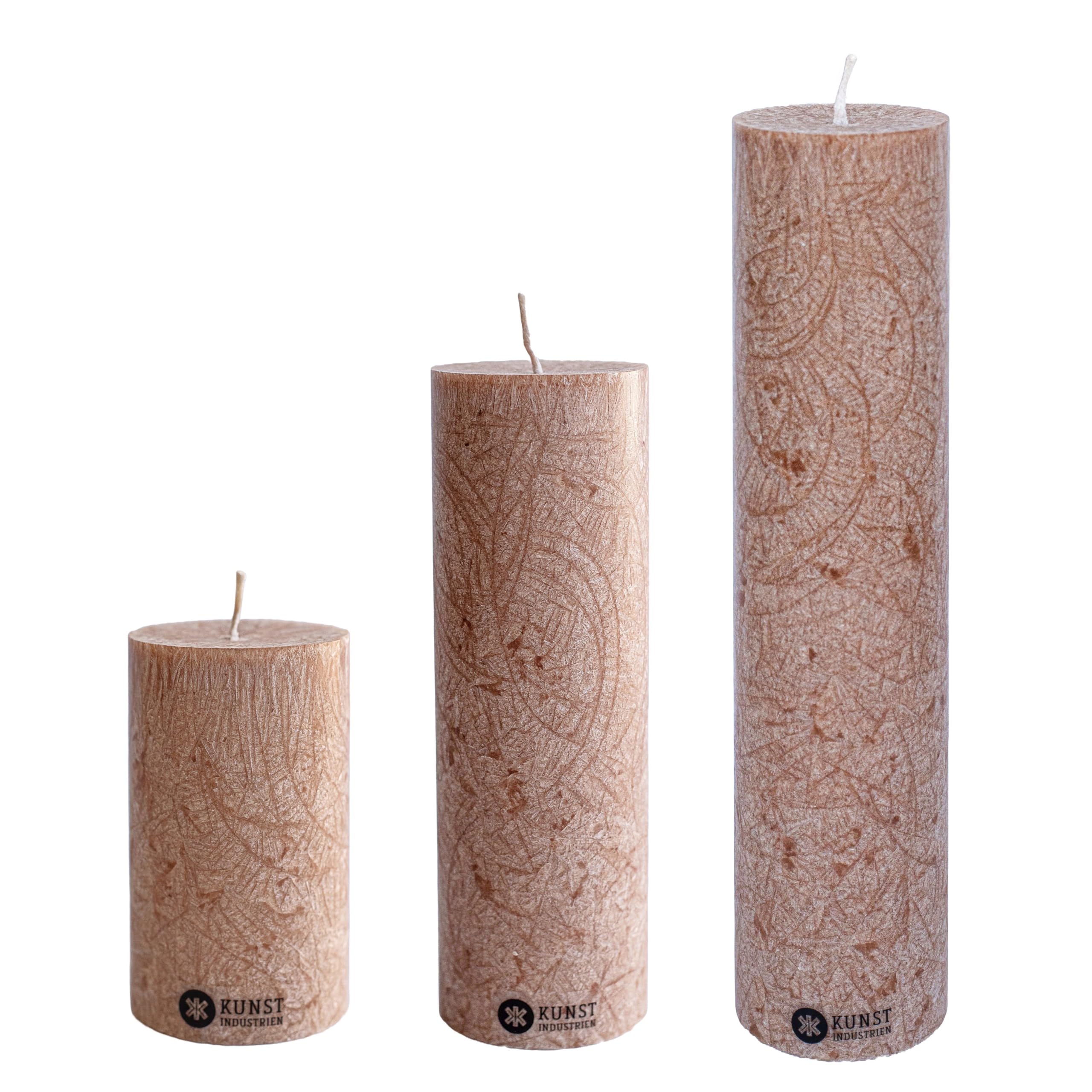 Kunstindustrien® Pillar Candle, Handmade in Europe, 3 Pack, Vegan, 100% Upcycled Olive Wax, Candles Long Burning 68hrs