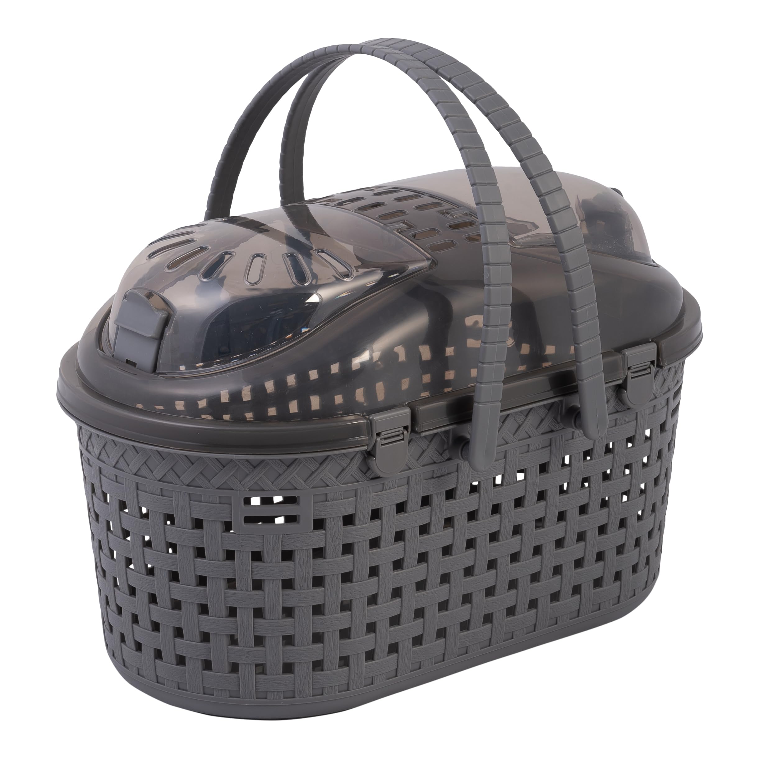 Iris Ohyama, Panier, Boîte, Sac, Cage de Transport Plastique(PP) pour Chat, Chien, Rongeur, Hanses de Confort, Compartiment intégré en 2 étages, L45 x P29 x H28.5 cm, MPC-450, Gris