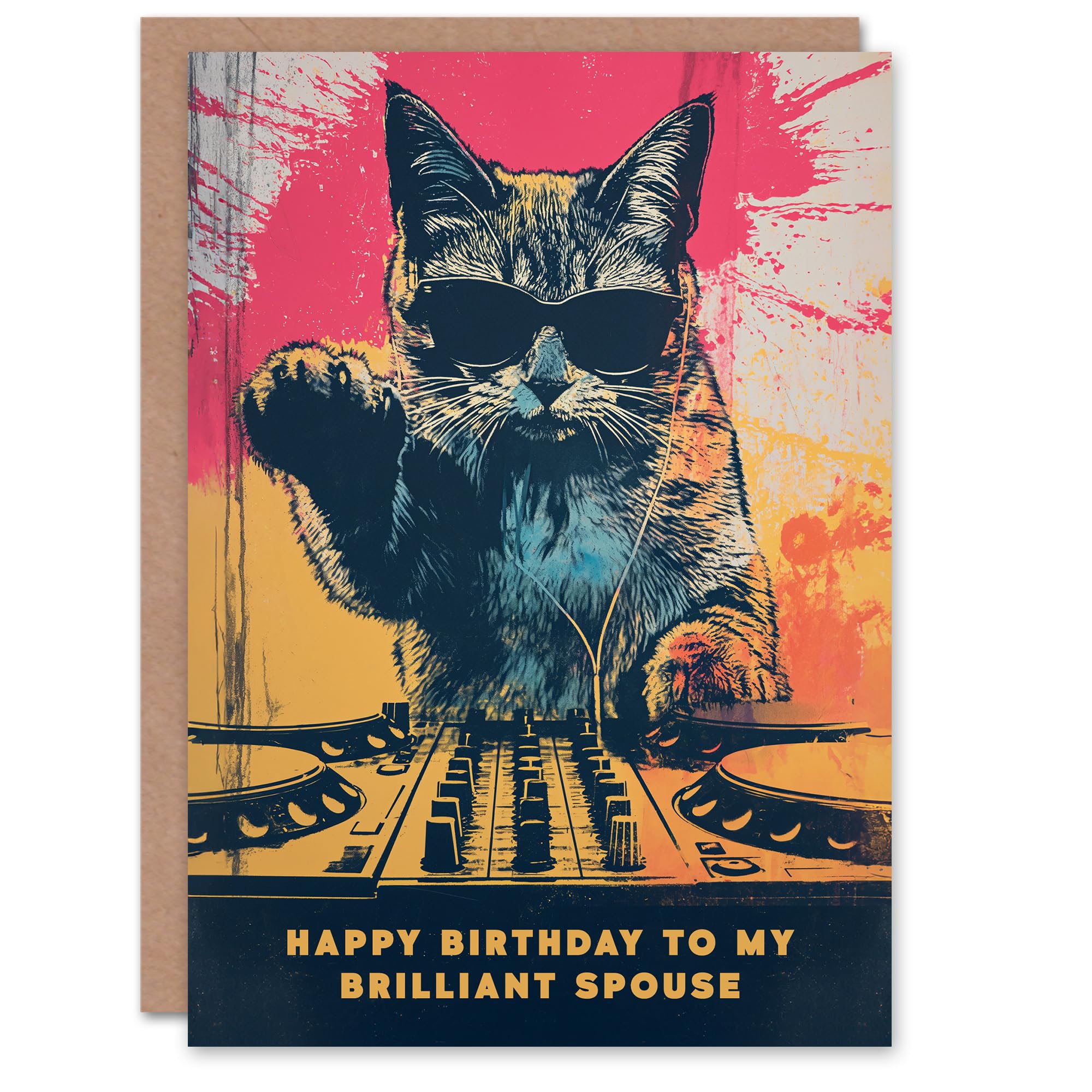 Artery8 Happy Birthday to my Brilliant Spouse Grunge DJ Cat Lover Vinyl Decks Records Music Non Binary Gender Neutral Card