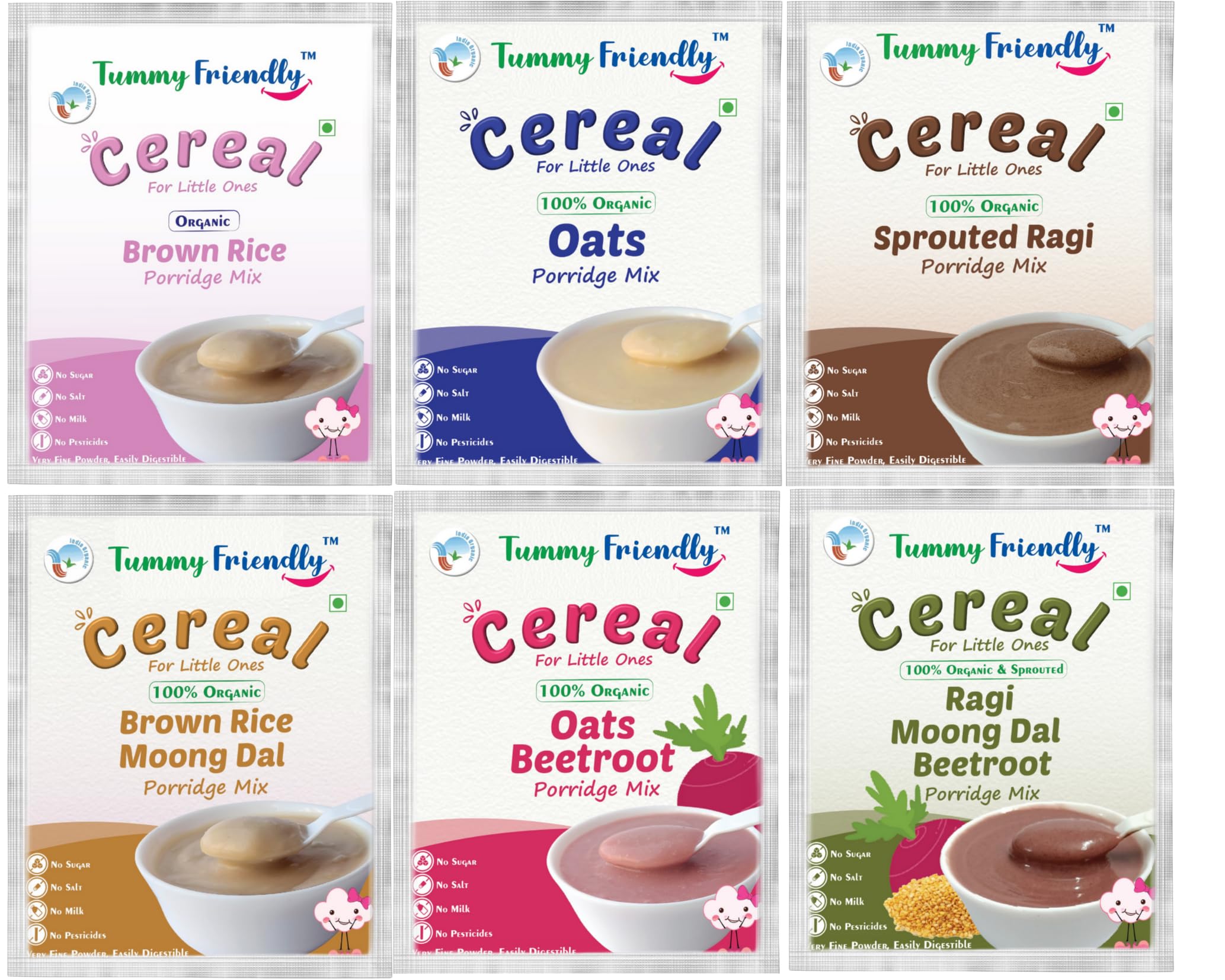 TUMMY FRIENDLY Foods Certified Organic Porridge Mixes Trial Packs (6, Stage1n2-6x50g)