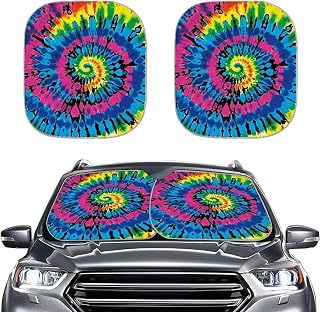 2 Piece Sunshade for Windshield Universal Fit Almost Cars, Colorful Tie-dye Swirl Print Sun Visor Cover Sun Shades for Heat Sun Prevention Auto Accessories