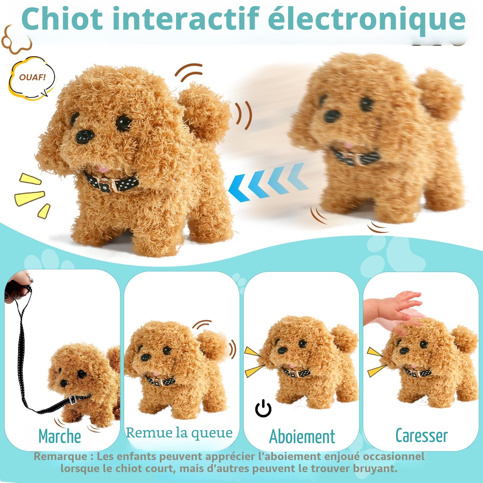 Chien Interactif - Jouet Enfant 2 3 Ans Fille Garçon Jouet Enfant Cadeau 2 3 Ans Fille Réaliste Chien Peluche Qui Marche et Aboie Robot Réaliste