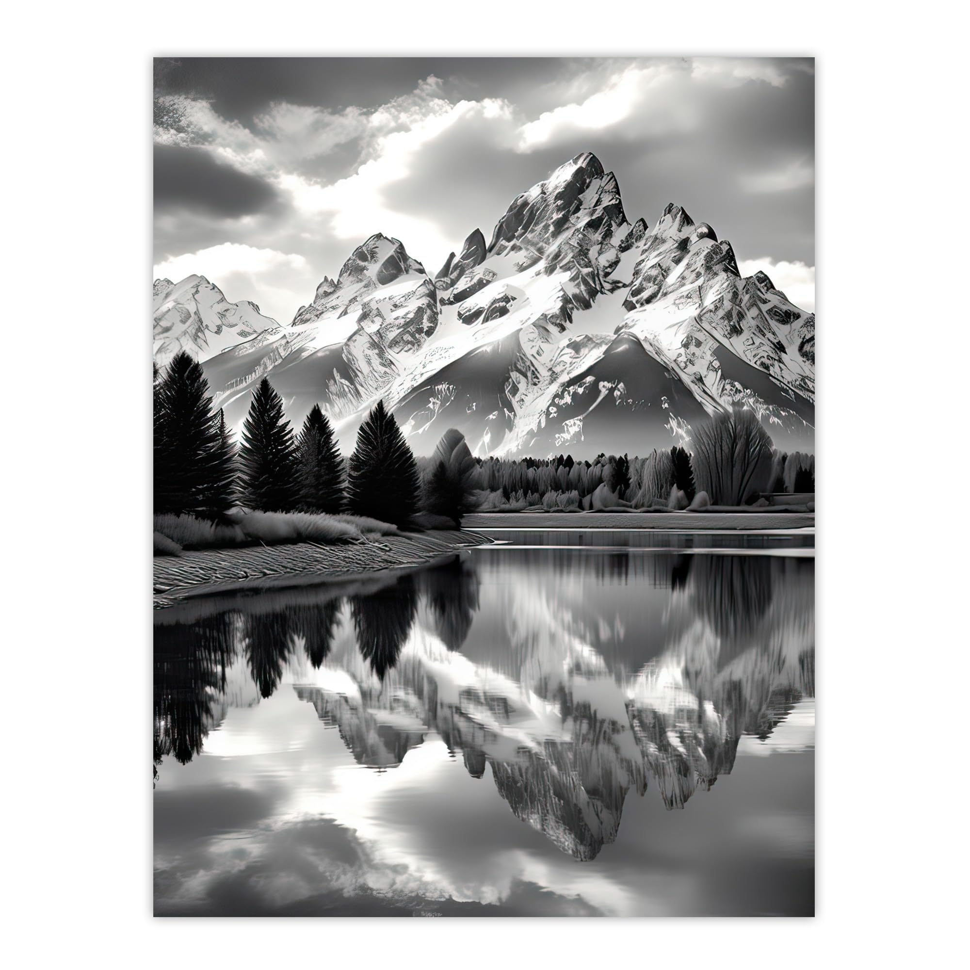 Artery8 Grand Teton Reflected in Snake River Black and White Extra Large XL Wall Art Poster Print