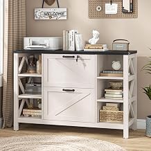 Halitaa 44" Lateral File Cabinet with Adjustable Shelves, Farmhouse 2 Drawer Filing Cabinet with Lock for Legal/A4/Letter, Wooden Printer Stand Office Furniture for Home Office, White and Black
