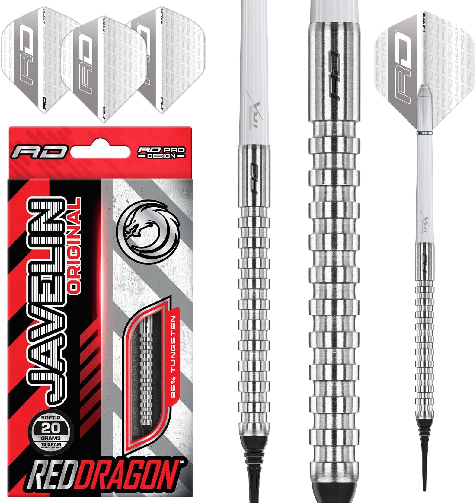 RED DRAGON Javelin Original 18 g Softip Tungsten Darts Set with Flights and Stems