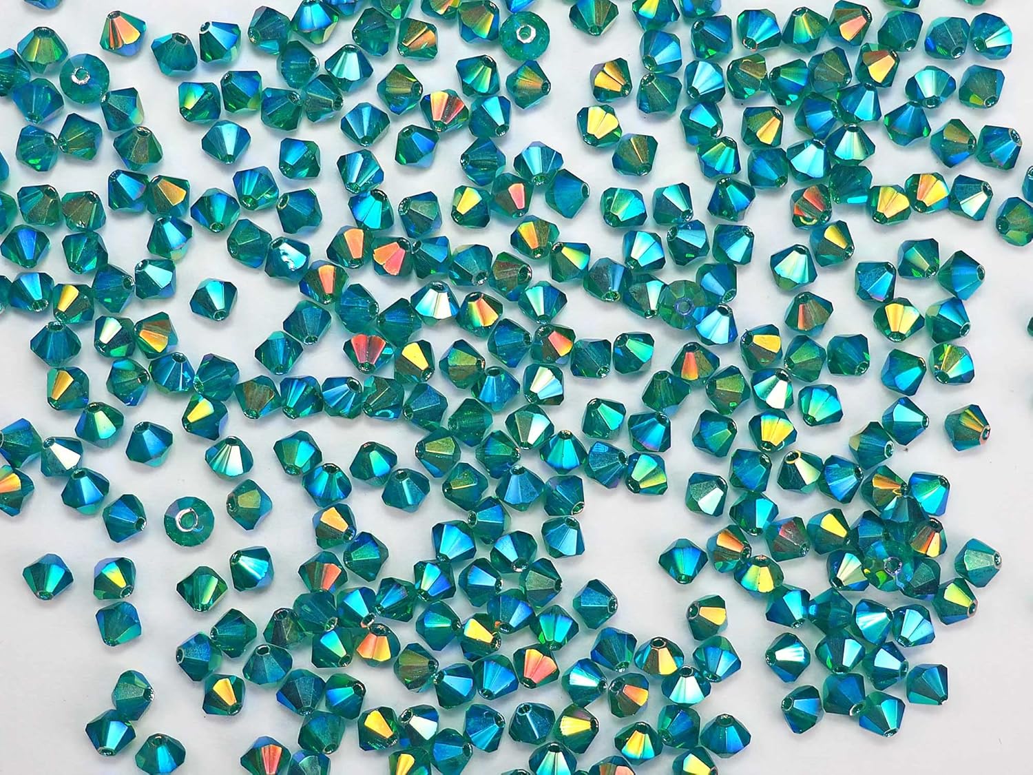 Emerald Marvel-AB, Czech Glass Beads, Machine Cut Bicones (MC Rondell, Diamond Shape), Dark Green Crystals Coated with Rich Aurora Borealis, Size 4mm, 360pcs