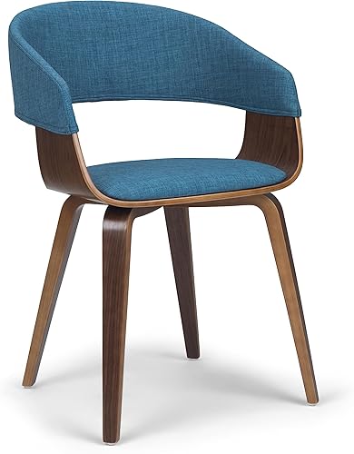 Miniatura 11 de SIMPLIHOME Lowell - Sillas de comedor – Marco tapizado de madera curvada con acabado de nogal y silla de cocina de tela estilo lino en azul, asiento