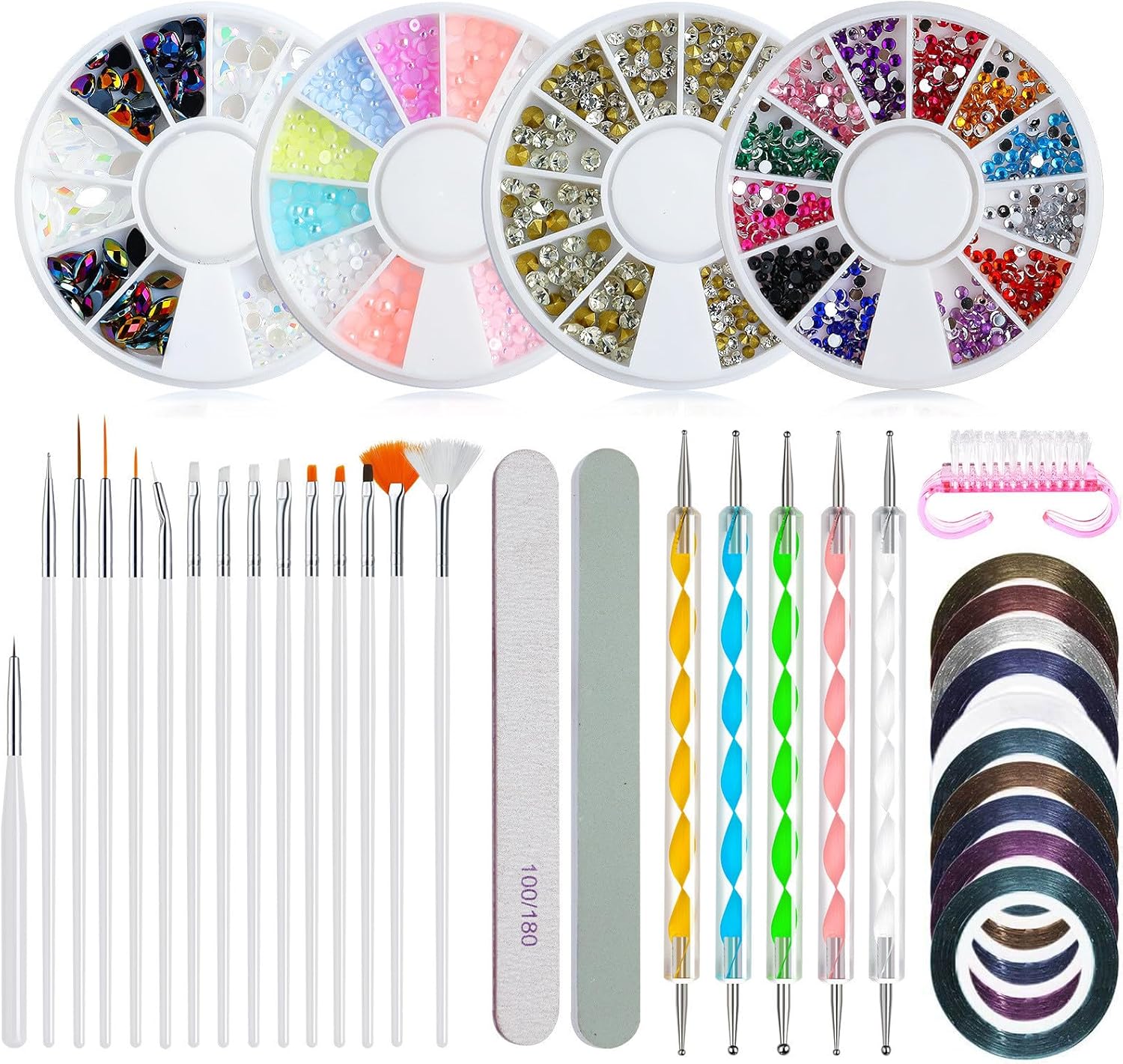 Complete Gel Nail Tool Kit Inclusief Folie Stickers 10 Manicure Tapes 5 Dotting Tools En 4 Sets Van Nail Art Steentjes Gel Nail Brush Set Art Accessoires Levert Stickers Tapes Manicure Tapes Pennen
