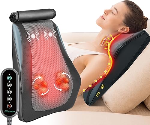 Snailax Masajeador de espalda para dolor de espalda, tejido profundo, masajeador Shiatsu con calor, almohada de masaje de amasamiento 3D para