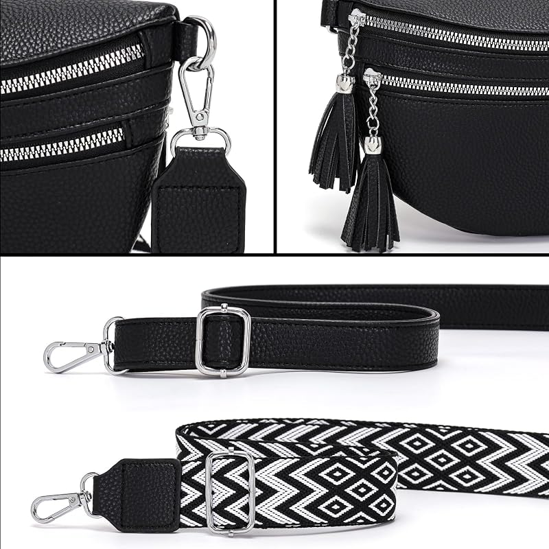 LANXINGLUO Női Crossbody Táska Fekete Válltáska Kártyatartóval és 2 Pánt