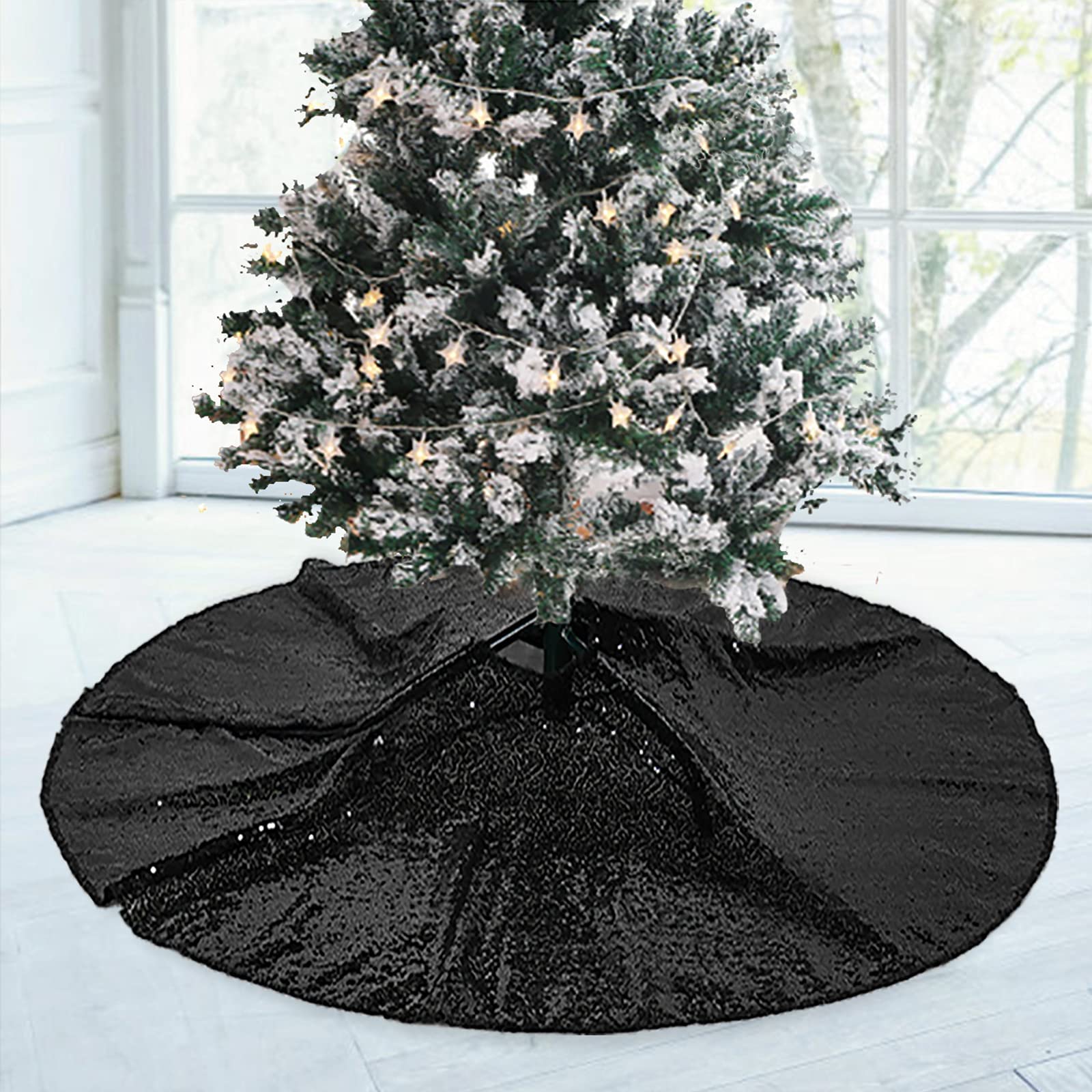Skylety Christmas Tree Skirt – Purple Ruffle Sequin Double Layer – 48 Inch Round Tree Mat For Holiday Decor