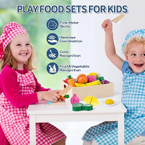 Miniatura 3 de Juego de 32 piezas de alimentos de madera para niños, accesorios de cocina, juguetes educativos Montessori, comida de juego de simulación para niños