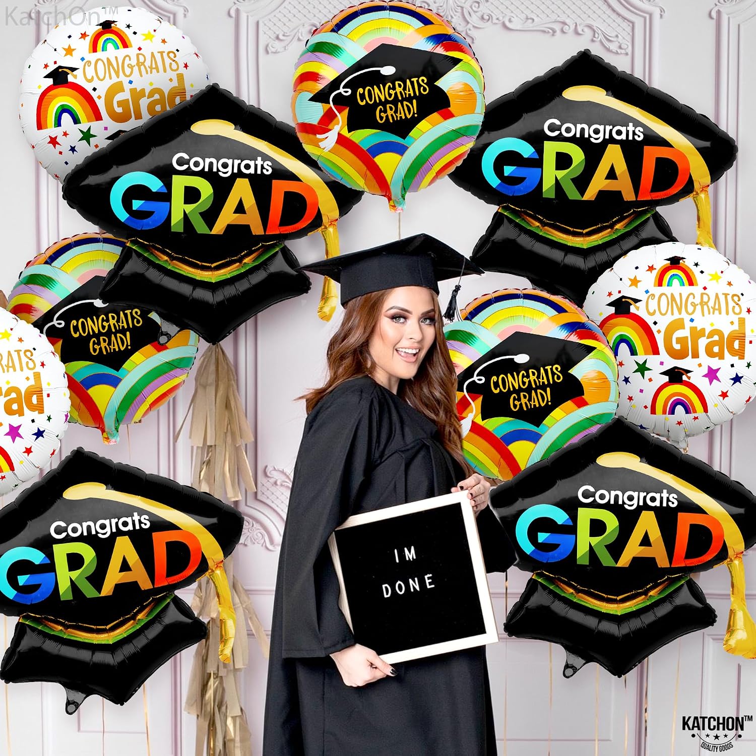 KatchOn, Mylar Graduation Balloons Set - Pack of 12 | Big, 29 Inch, Grad Cap Balloon, Class of 2026 Decorations | Congrats Grad Balloon, Kindergarten Graduation Decorations Class of 2026