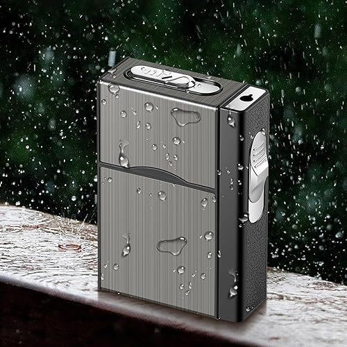 Miniatura 10 de Caja de cigarrillos de metal para 20 cigarrillos regulares, caja de cigarrillos retro para hombres y mujeres, caja multifuncional (gas no incluido)