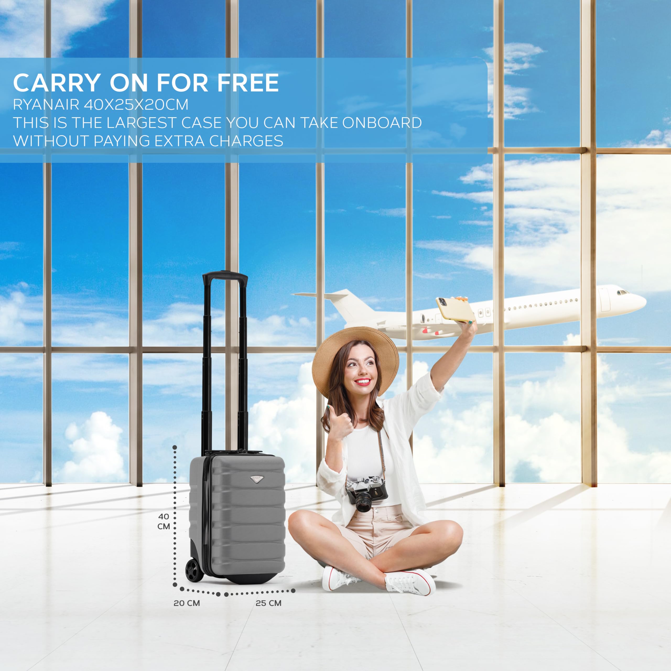 Flight Knight Lightweight 2 Wheel ABS Hard Case Suitcases Cabin Carry On Hand Luggage Approved for Over 100 Airlines Including British Airways, easyJet & Maximum Size for Ryanair 40x20x25cm