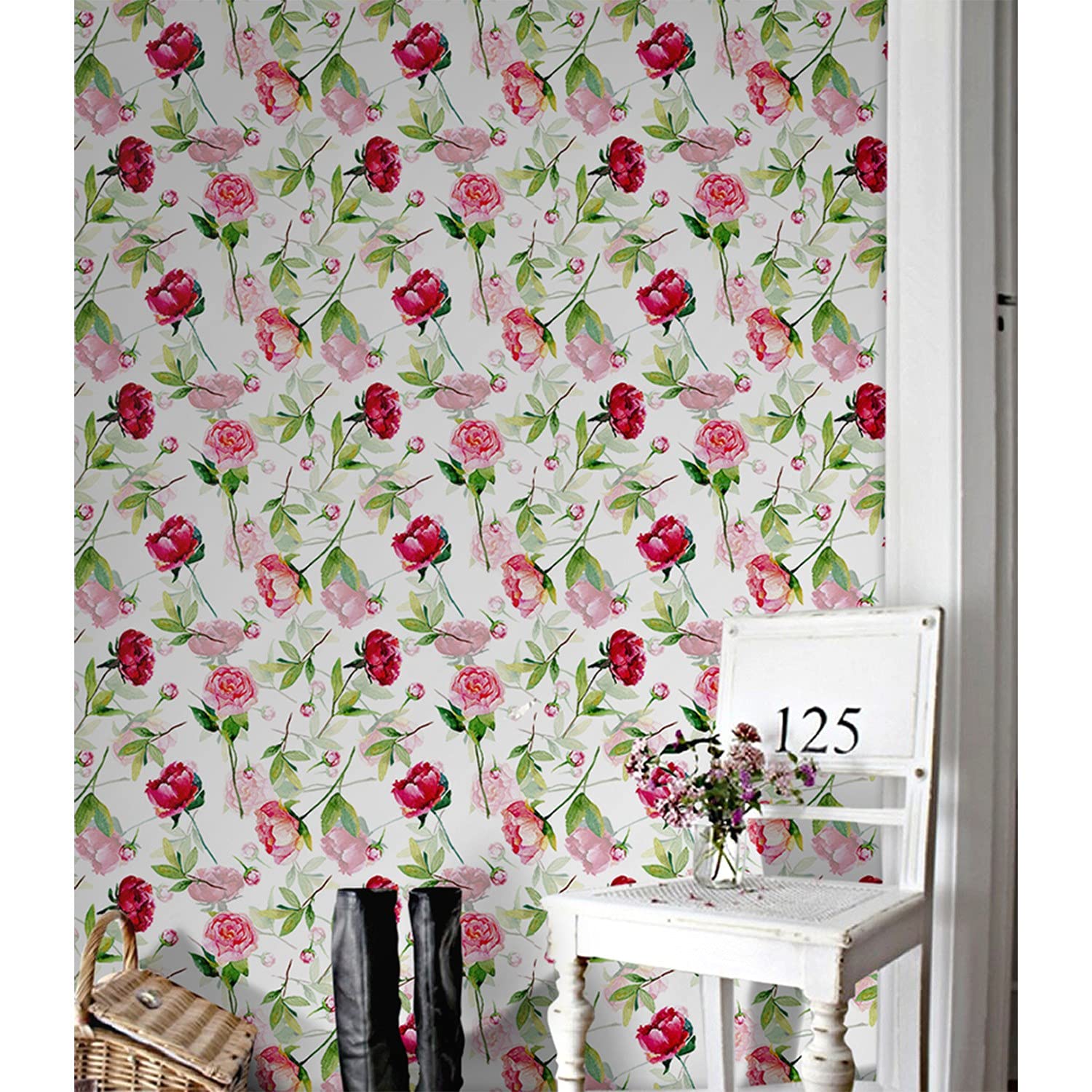 Papier peint intissé fleurs de pivoine 152x104cm pour mur et meuble