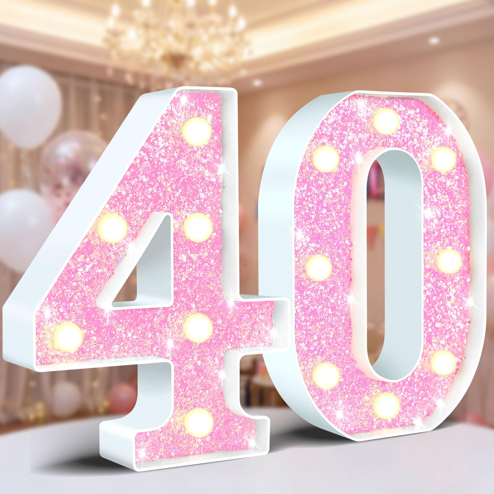 Ledido LED Light Up Marquee Numbers Sign - Cool & Warm Light up Numbers for 40th Birthday Decorations, LED Number Lights for Wedding Anniversary Grad Home Bedroom Table Wall Party Decor, Number 40 — view 79