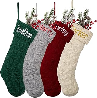 Personalized Christmas Stocking，Custom Name Family 18” Large Knitted Xmas Stockings for Fireplace Hanging Holiday and Family Stocking for Fireplace Christmas Holiday Party Decoration (1 pcs)
