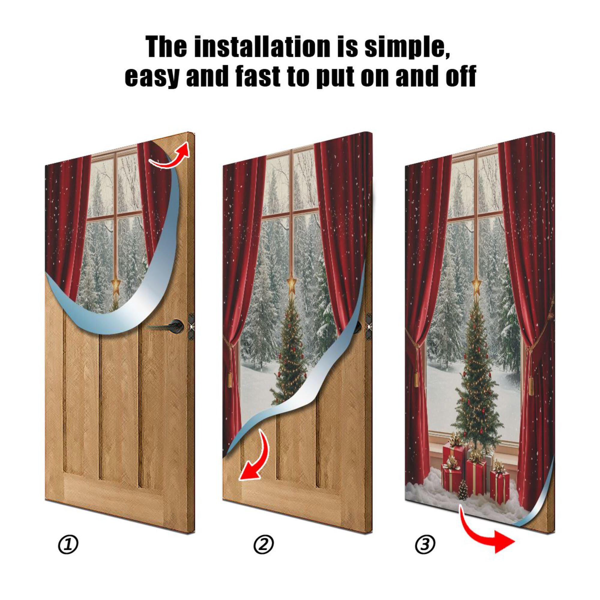 SEHANY Christmas Tree Door Cover Outdoor Decor, High Stretch Fabric Christmas Front Door Cover Christmas Banner Door Cover for Front Door Festive Party Home Decor 35 * 79inch