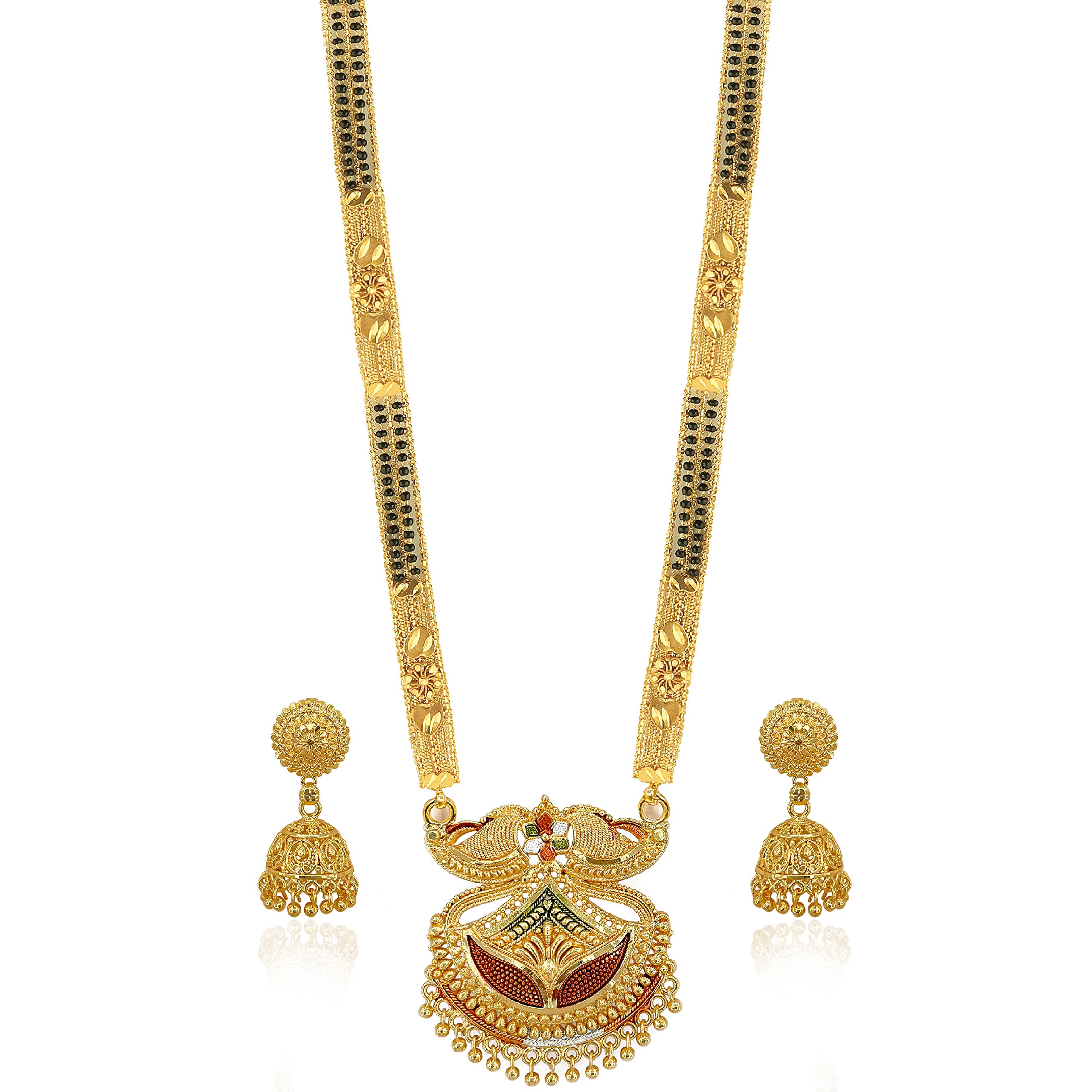 Brado Jewellery Traditional Gold Plated 30 inch Long 2 inch Earring Set Mangalsutra/Tanmaniya/nallapusalu/Black Beads Mangalsutr For Women and Girls (B092S6LG2B) Amazon Price History, Amazon Price Tracker