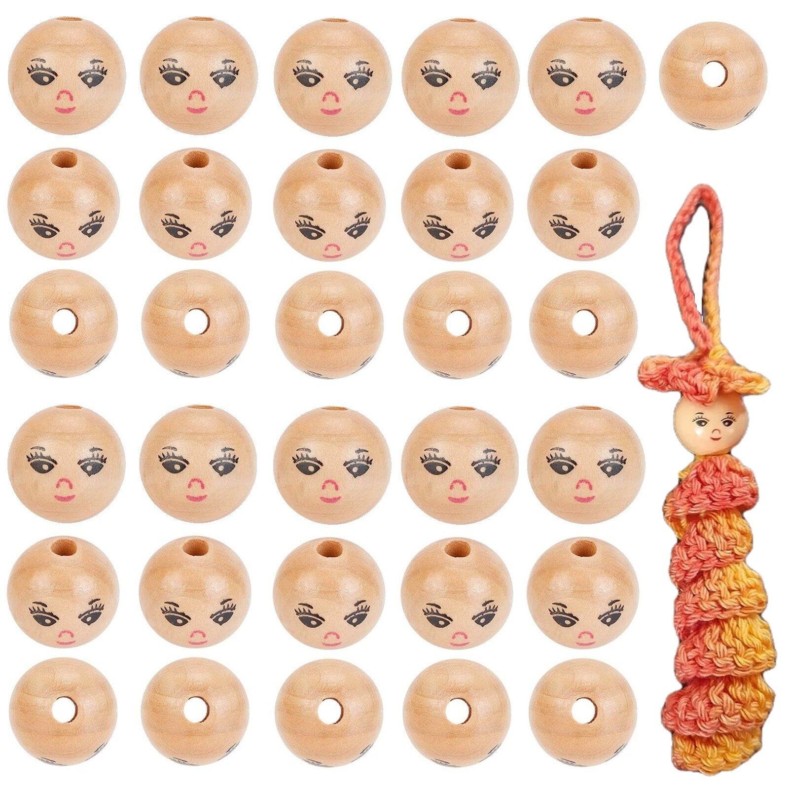 20 Pièces Perles En Bois D'une Tête De Poupée De Fille De Dessin Animé