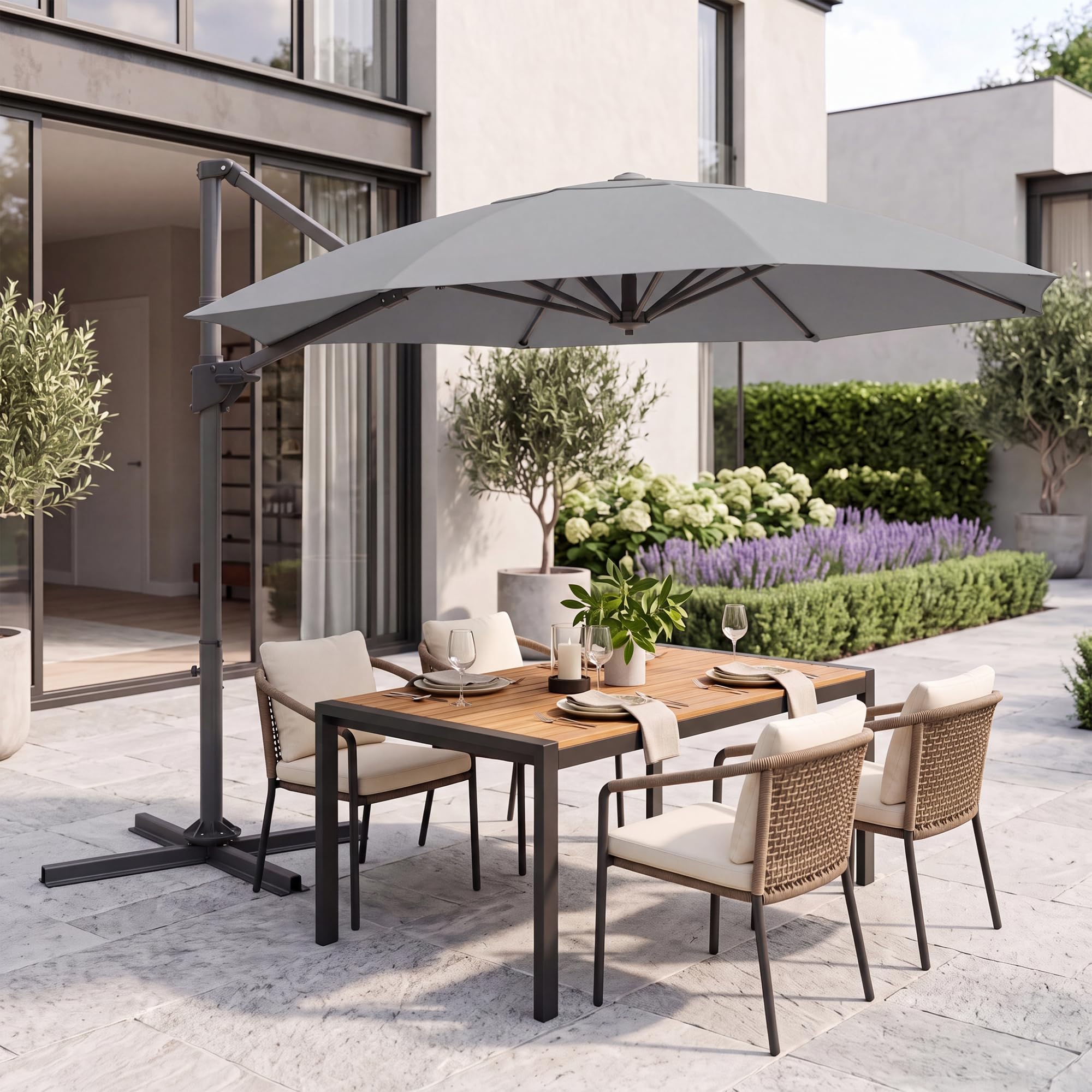JUMMICO Parasol Déporté Carré 330x330cm, Parasol de Jardin Inclinable Rotatif 360° avec Manivelle, Protection UV50+, Toile Imperméable, pour Terrasse Balcon Piscine