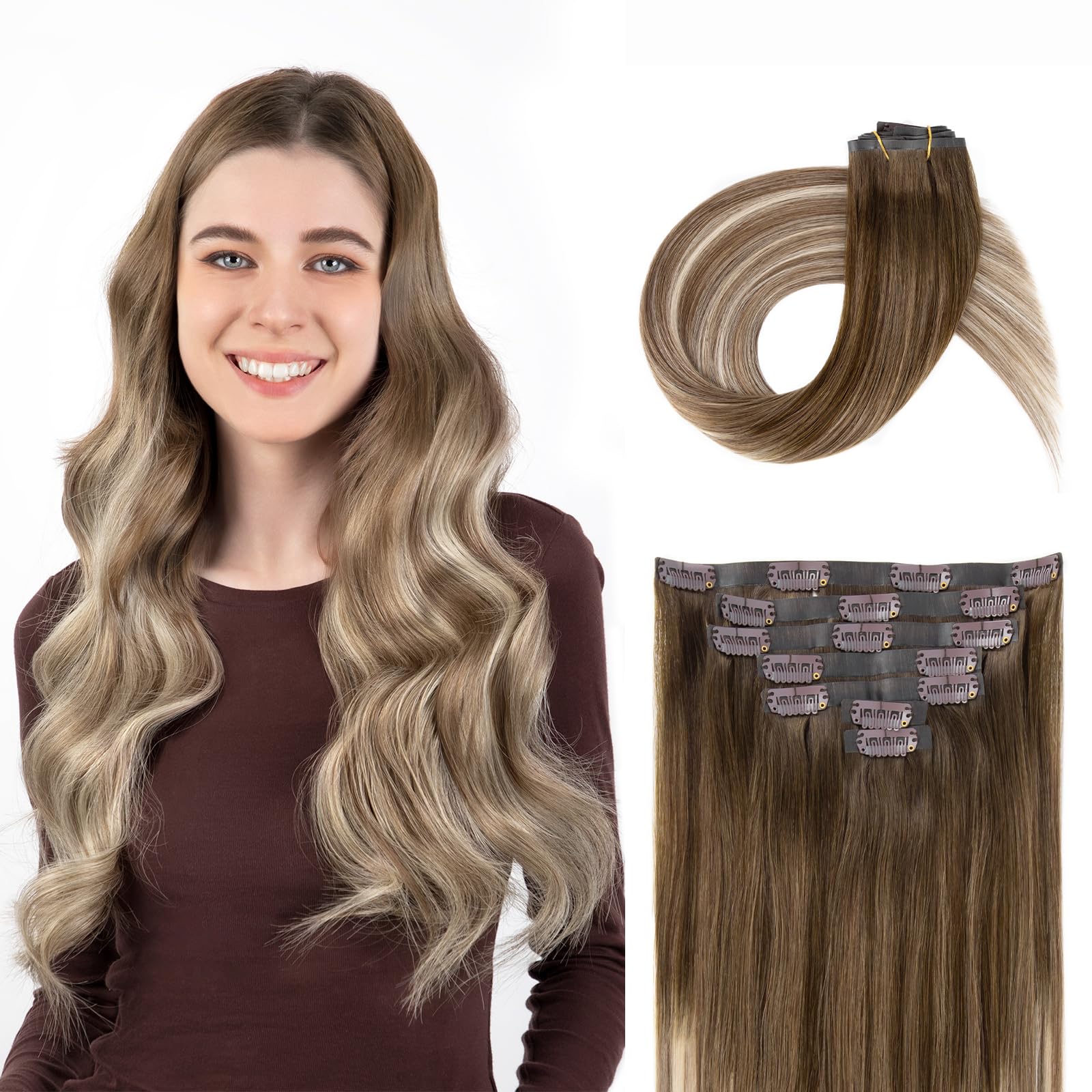 SOBEAUTY Clip in Hair Extensions, 100% Real Human Hair Remy Hair Extensions