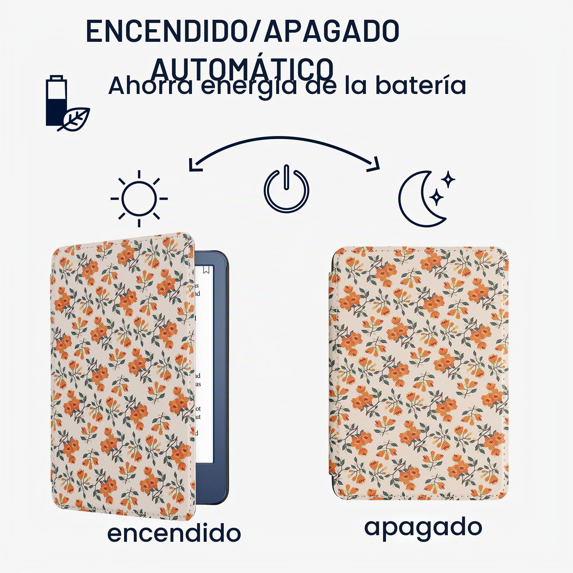kwmobile Carcasa Compatible con Amazon Kindle (2022/2024) Funda - Funda con Tapa y Cierre magnético de Cuero sintético - Flores Amarillas