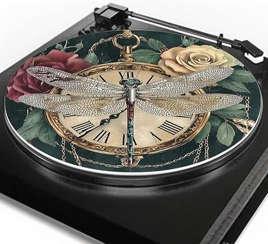 Doojoayie Art DragonflyTurntable Mat Novelty Slip Mat for Vinyl LP Record Player Mat Enhance Sound Quality Turntable Platter Pattern Mat Reduce Static and Nosiy